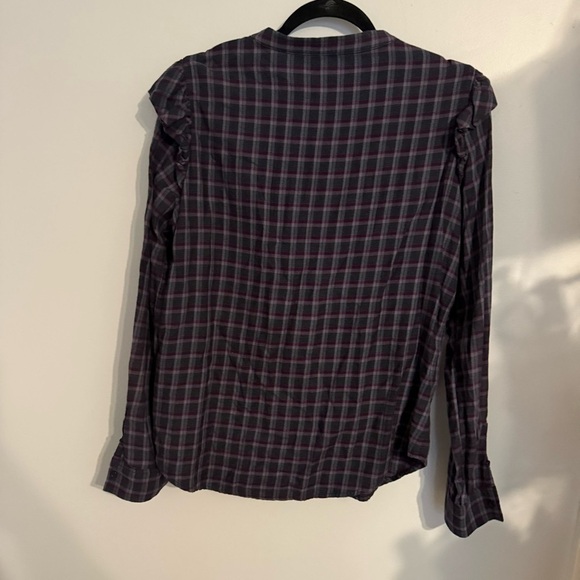 Paige Large Ruffle Blue Purple Plaid Button Down Flannel - Picture 6 of 12